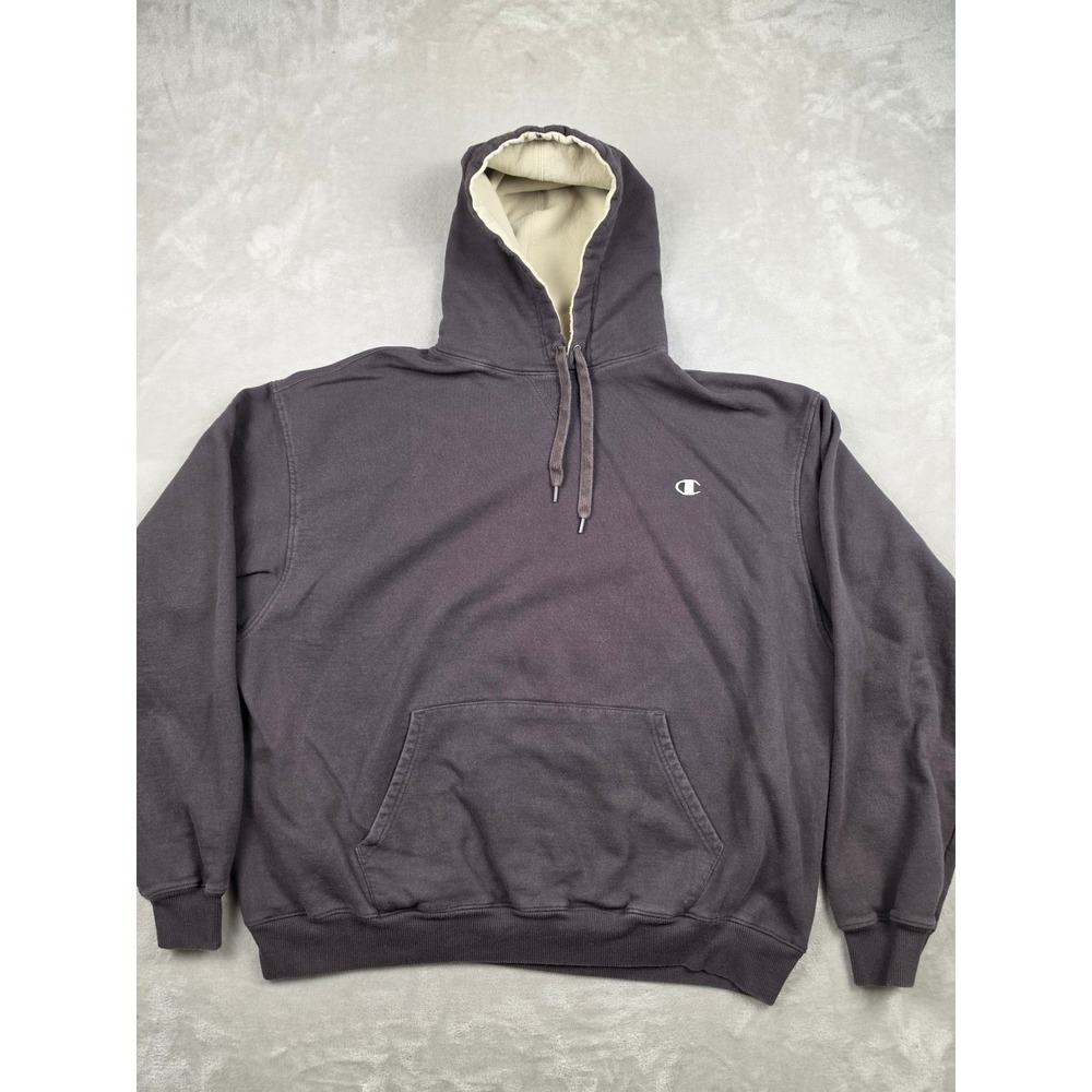 Champion Hoodie Mens XXL Brown Pullover Logo Sweatshirt Heavyweight Y2K